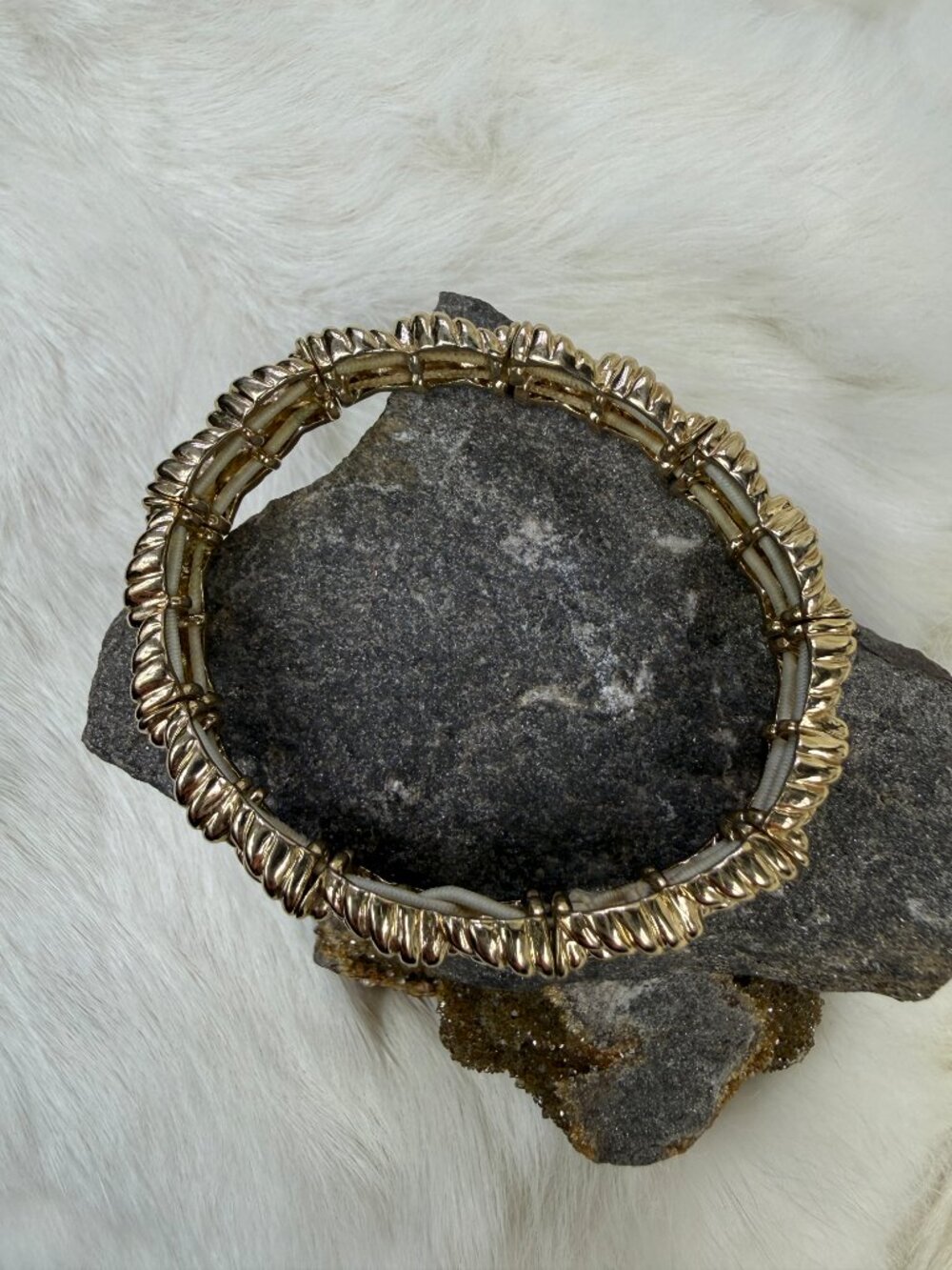 Gold Tone Rope Design Stretch Bracelet 6.5" - Picture 4 of 8